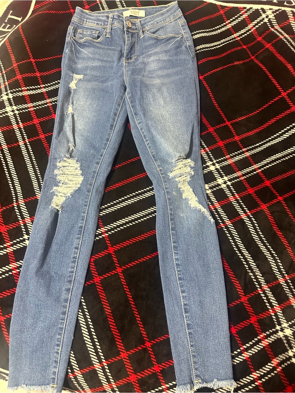 Distressed Light Blue Skinny Jeans for Women